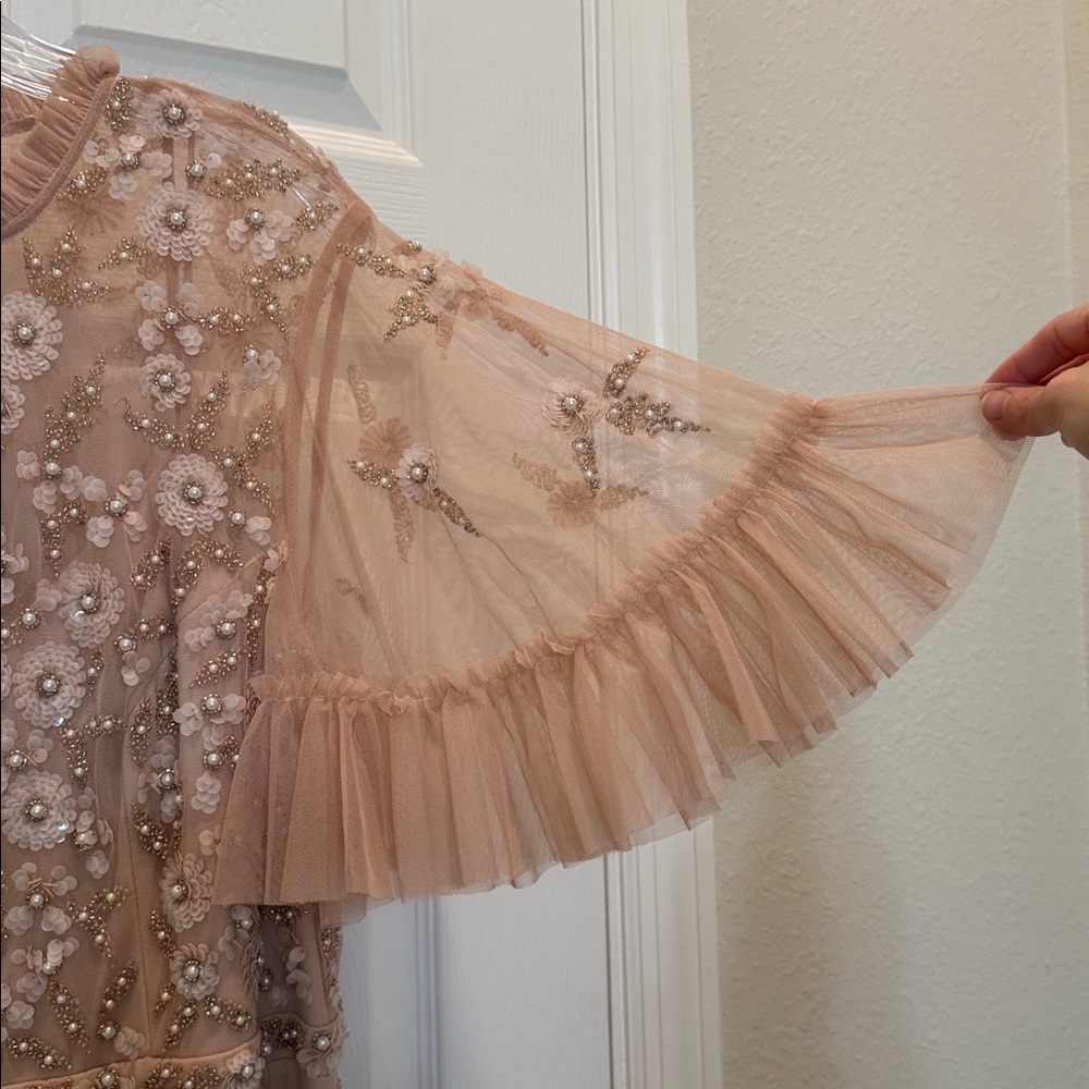 Mac Duggal 9199 Ruffled Floral Embellished Flutter Sleeve A-Line Gown Sz 16 NWT - Picture 9 of 12